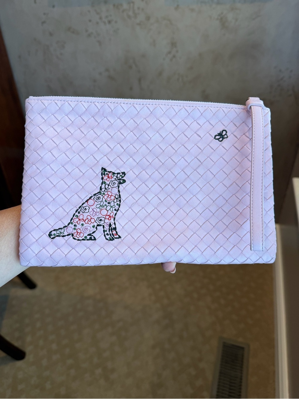 Bottega Veneta Pink Intrecciato Dog and Butterfly Motif Clutch Wristlet w/ COA - Picture 7 of 17
